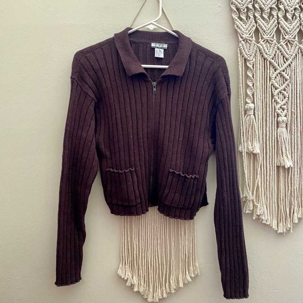 Vintage Y2K Cropped Zip Up Sweater